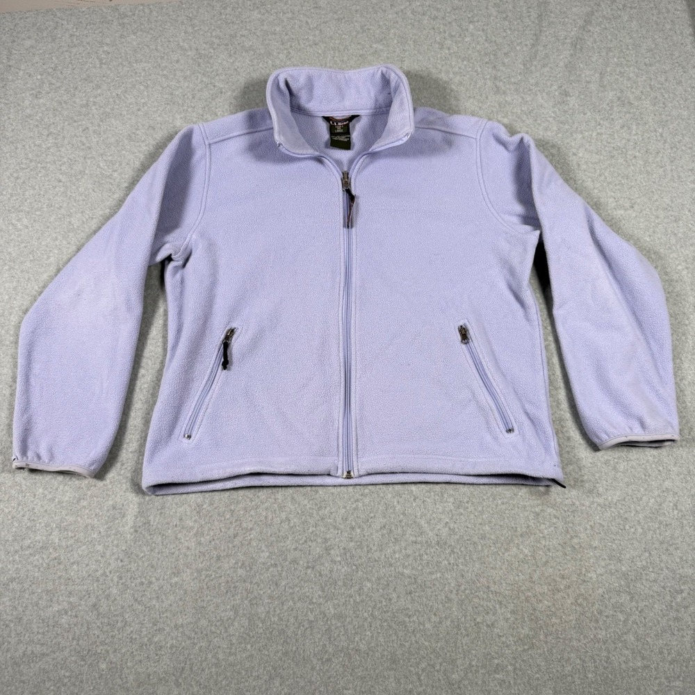 LL Bean Vintage Womens Fleece Jacket Large Lavender Purple Full Zip Mock Neck